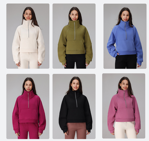 Felpa da <span class=keywords><strong>donna</strong></span> a maniche lunghe, modello crop, casual, in pile, con collo alto, <span class=keywords><strong>mezza</strong></span> zip, tasca a marsupio, stampata, invernale - Product Image 3