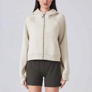 <b>Women</b> <b>Zipper</b> Cotton French Terry Cut Opening Casual Crop Designer <b>Hoodie</b> Sweatshirt Plain Custom Hoodies - Product Image 6