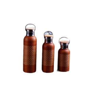 Bamboo Woven Stainless Steel Thermos <b>Flask</b> 304 Insulated Travel Tea <b>Bottle</b> With Lid For Outdoor Use - Product Image 4