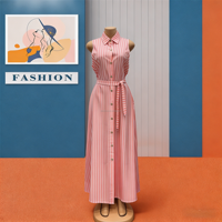 Robe d'été sans manches à col montant, rayée africaine, pour le bureau, tenue décontractée et habillée pour femme grande taille, idéale pour le quotidien