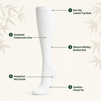 Chaussettes de compression montantes en bambou pour femmes, personnalisées, couleur nude et marine, à soutien gradué, pour le voyage, les infirmières, OEM, chaussettes de randonnée en bambou, vente en gros