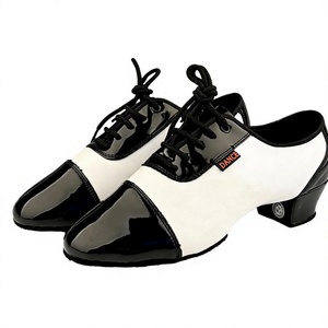 Chaussures de danse latine pour hommes en PU, dessus en microfibre, semelle en cuir véritable, modernes, pour Tango, Jazz, Salsa, enseignement, noires - Product Image 2