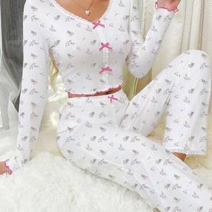 بيجامة نسائية مطبوعة من SilkyTouch سراويل طويلة وصلت حديثًا خصر مرن ملابس مريحة فاخرة للربيع محبوكة أنيقة - Product Image 3