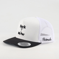Casquette de baseball en maille noire et blanche personnalisée à 5 panneaux avec impression et broderie, casquette de golf trucker, fabricants de casquettes de haute qualité