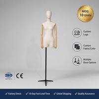 Mannequin torse femme haut de gamme en tissu, style européen, protection environnementale, forme de robe, demi-corps, bras en bois pour couturière