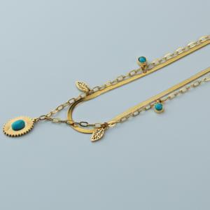 Collar de Acero Inoxidable Chapado en Oro de 18K al por Mayor, Cadena de Serpiente con Ojo Turco y Turquesa, Joyería de Moda para Mujer, Regalo - Product Image 4