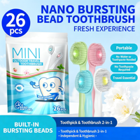 Kit de Soins Bucco-Dentaires Tout-en-Un avec Dentifrice Intégré, Fil Dentaire, Cure-Langue, Étui Compact pour Adultes, Hôtel, 26 Pièces/Sac