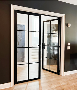 Porte d'entrée intérieure en fer ancien avec vitres à arches françaises, design rétro, couleur blanc et noir - Product Image 1