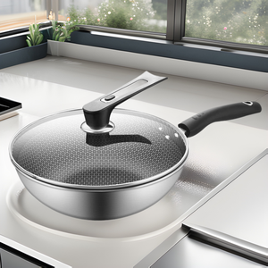 กระทะสแตนเลสก้นแบนแบบไม่ติดกระทะสำหรับเตาแก๊สและเตาแม่เหล็กไฟฟ้า พร้อมฝาปิดสำหรับทำอาหารในครัวเรือน - Product Image 1