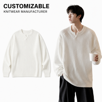 Pull côtelé à manches longues pour homme, anti-rétrécissement, anti-plis, anti-boulochage, couleur unie, décontracté, pour l'extérieur, avec boutons sur le devant