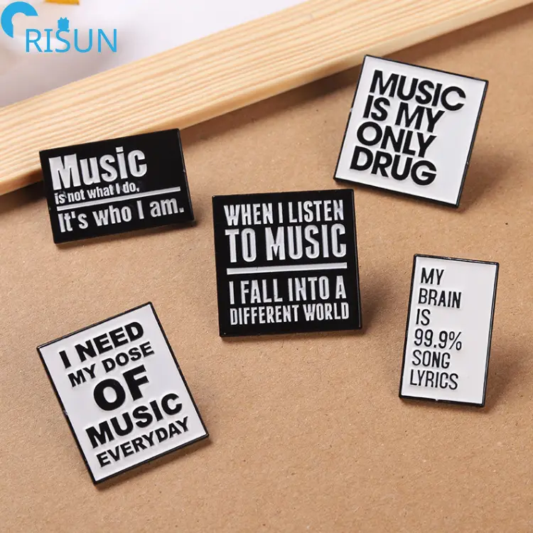 Manufacturer Hot Selling Square Black White Band Musician Music Lover Lapel Pins Badges Brooches Custom Music Lover Enamel Pins