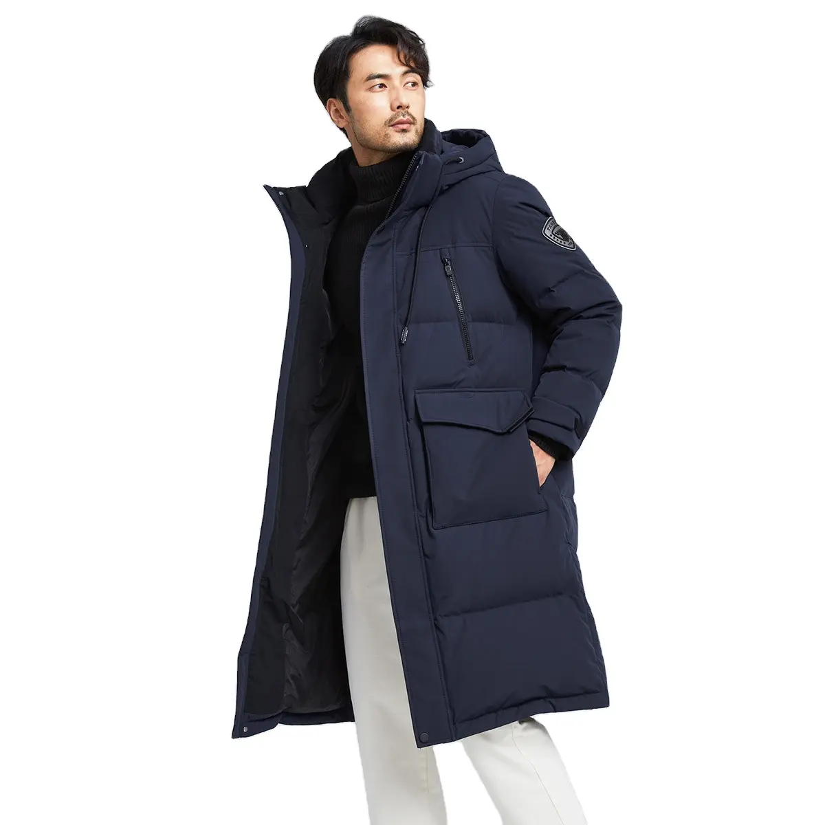 Plus size men's puffer jacket long thick white duck down coat men winter jacket