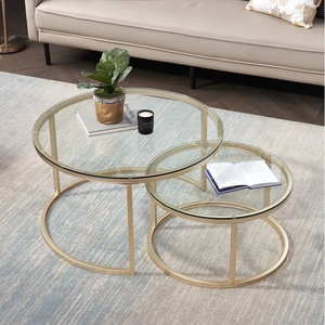 Mesa de centro de lujo moderna, mesa de centro de cristal, mesas laterales redondas con patas de Metal dorado, muebles para sala de estar - Product Image 5