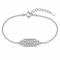 Bracelet à breloques en argent sterling 925 rhodié, plaque rectangulaire étagée, multiples pierres de zircon, bijoux de luxe pour femme, cadeau de fête