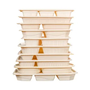 Fiambrera Desechable Biodegradable para Comida Rápida, 3, 4, 5 Compartimentos, Apta para Microondas, Fiambrera Desechable para Llevar de Almidón de Maíz