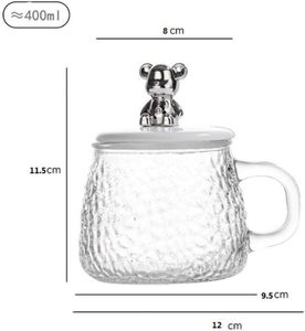 Tazas de Vidrio con Diseño de Osito, Lindas y Delicadas, con Cuchara, Pajita y Tapa, Capacidad de 350 ml, Aptas para Lavavajillas, Seguras para el Contacto con Alimentos, Opciones de Logotipo Personalizado, Regreso a Clases - Product Image 2