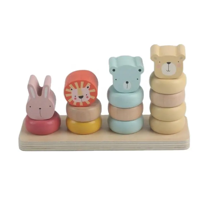 toddlers montessori toys wooden animal blocks toy wood stacking game for babies