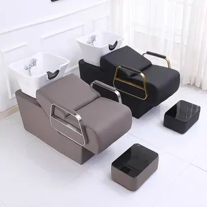 Taşınabilir modern salon mobilyaları PU deri siyah saç yıkama şampuanı sandalye