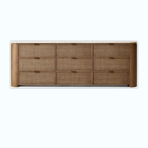<span class=keywords><strong>Commode</strong></span> à 9 tiroirs de style américain avec panneaux en rotin tressé <span class=keywords><strong>et</strong></span> plateau en travertin, buffet en <span class=keywords><strong>bois</strong></span> massif pour chambre à coucher <span class=keywords><strong>et</strong></span> salon - Product Image 2