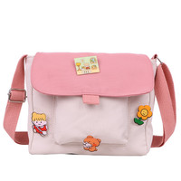 Tas Bahu Selempang Gaya Harajuku Jepang Korea Antik Tas Kasual Kecil Desain Lembut Lucu untuk Pelajar Perempuan