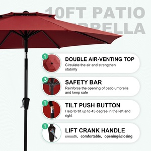 Parasol de jardin et de terrasse extérieur de grande taille 9' pour restaurant, avec base – Fabricant - Product Image 4