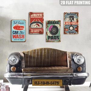 Panneau métallique « Lavage Auto Complet » – Décoration Murale Rétro Vintage Bleue et Rouge avec Design de Voiture Classique pour <span class=keywords><strong>Garage</strong></span> et Caverne d'Homme - Product Image 4