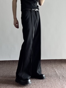 Pantalon décontracté haut de gamme toutes saisons pour hommes et femmes, noir, coupe évasée, taille mi-haute, braguette zippée plate, design ample amincissant - Product Image 6