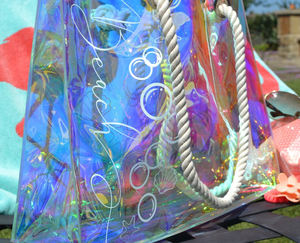 Bolsa de mano transparente de PVC con láser holográfico con logotipo personalizado y Asa de cuerda de algodón para compras en la playa de verano para mujer - Product Image 6
