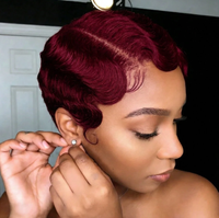 Perruques YWhair Shanghai Wave Water Wave Pixie Cut, fabriquées à la machine, en cheveux humains, pleine densité, naturelles, 100% cheveux Remy