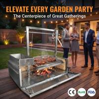 Barbecue au charbon de bois Santa Maria argentin en acier inoxydable 304, pour intérieur et extérieur, hauteur réglable, revêtement en briques réfractaires, design sans pieds