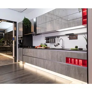 Nicocabinet Gloss Tinggi Modern Sederhana Desain Lemari Dapur Dapur Unit untuk Apartemen Kecil Lemari Dapur dengan Jari Tarik