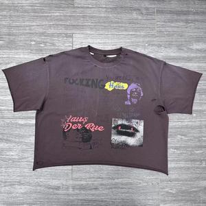 T-shirt Vintage in Cotone 100% con Logo Personalizzato, Nuovo Stile, Taglio Corto, Grafica con Strass, Manica Corta per Uomo - Product Image 3