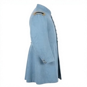 Manteau long en laine bleu clair pour homme, style uniforme d'extérieur, col montant, bouton unique, coupe historique - Product Image 3