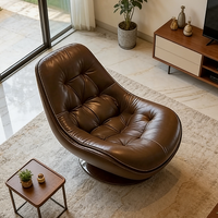 Fauteuil lounge moderne de luxe en cuir marron pivotant, fauteuil inclinable en forme d'œuf, confortable, capitonné, fauteuil d'appoint, meubles de salon, chambre à coucher