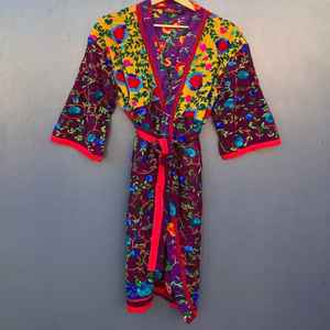 Sari de Seda Vintage Hecho a Mano para Mujer, Kimono, Bata, Patchwork, Estilo Bohemio, Ropa de Salón y Playa, Precio al por Mayor - Product Image 3