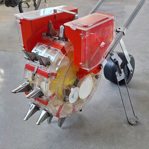 Semoir manuel avec boîte à engrais, machine à semer multifonctionnelle pour céréales et soja, conteneur transparent rouge, cadre métallique - Product Image 4