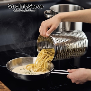 Olla para <span class=keywords><strong>Pasta</strong></span> de Acero Inoxidable con Colador Integrado, Vaporera para Hervir y Escurrir <span class=keywords><strong>Pasta</strong></span> y Verduras, Utensilio de Cocina de Fácil Drenaje - Product Image 4