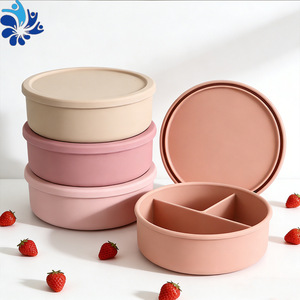 Silicone Lunch <b>Box</b> <b>Round</b> Three Compartment With Lid For Student And Adult Meal Storage - Product Image 5