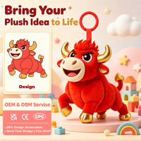 Porte-clés Mascotte Taureau en Peluche Rouge, Thème Festival Culturel Asiatique Année du Bœuf, Zodiaque Chinois, pour Sac