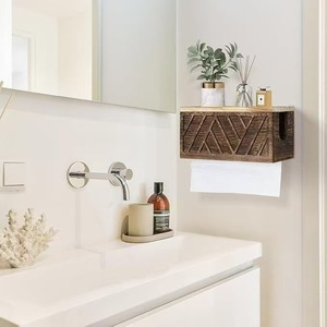 Wall Mounted Bathroom Tissue Holder Rectangular Wood <b>Paper</b> Roll Box For Bathroom <b>Kitchen</b> Bedroom Storage - Product Image 1