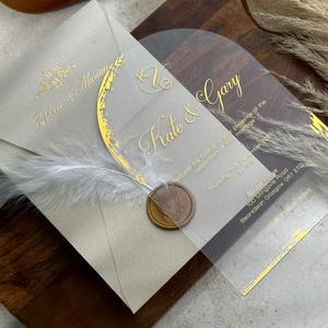 Invitación Acrílica Elegante Personalizada con <span class=keywords><strong>Arco</strong></span> Dorado, Sobre con Monograma y Sello de Cera, Juego de Invitaciones Modernas para Ceremonia de Matrimonio - Product Image 3