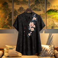 Blus Satin Sutra Mulberry 100% Wanita, Bordir Luneville Buatan Tangan, Kancing Katak, Gaya Cina Baru, Atasan Oriental Elegan