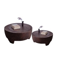 Ensemble de tables basses de salon en bois massif, tabourets et tables d'appoint de style Wabi-sabi, en rondins de bois entiers, à trois pieds