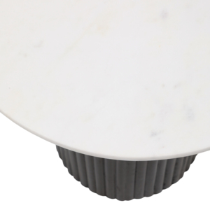 Tavolino rotondo con piano in marmo e base nera a coste, tavolino moderno per soggiorno o camera da letto - Product Image 4