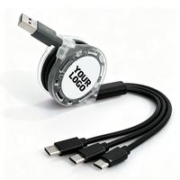 Câble USB rétractable 3-en-1 YS316 avec logo personnalisé, câble de charge rétractable 3-en-1 avec option C