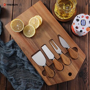 Juego de 4 Cuchillos para Queso de Madera de Acacia, Mini, con Tabla de Charcutería de Acero Inoxidable y Herramientas para Queso, Disponible en Stock - Product Image 1