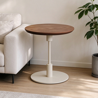 Table d'appoint ronde à hauteur réglable, plateau en bois, base en métal, table d'appoint moderne pour salon, table à café, table d'appoint pour canapé
