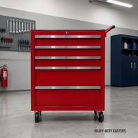 Armoire à outils roulante à 5 tiroirs, verrouillage centralisé, chariot à outils en acier, 3 tiroirs peu profonds, 2 tiroirs profonds, rangement mobile pour garage et atelier, rouge