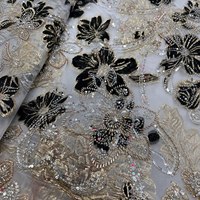 Tissu en dentelle d'organza floqué à feuille d'or en gros, avec perles et sequins, fleurs 3D en maille pour robe de mariée, robe de soirée, tenue de mariée