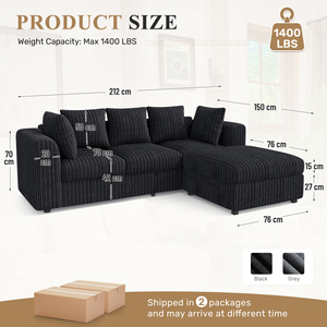 Canapé d'angle convertible moderne en forme de L, extensible, avec ottoman en velours et rembourrage en mousse haute résilience, pour salon, école, centre commercial - Product Image 5